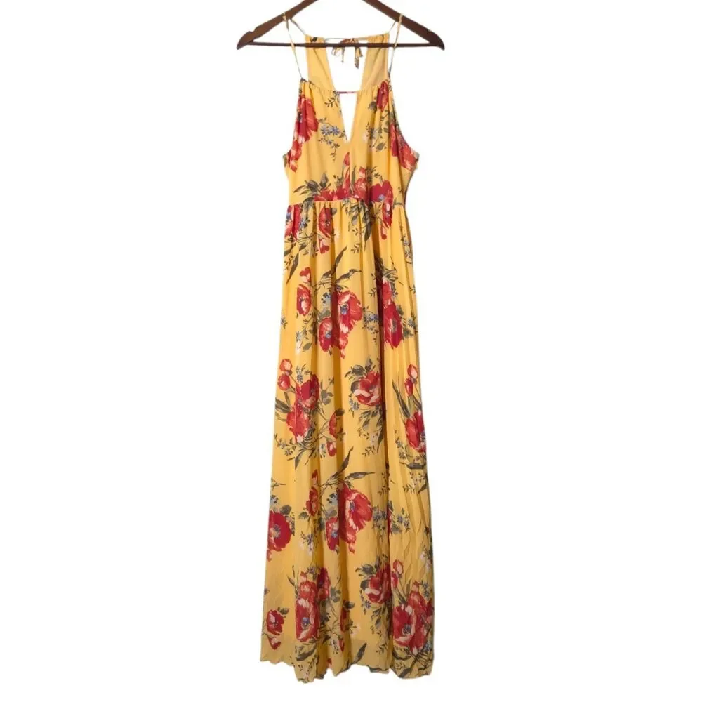 Abercrombie & Fitch Women's Small Floral Tiered Maxi Dress Blue Yellow Sundress